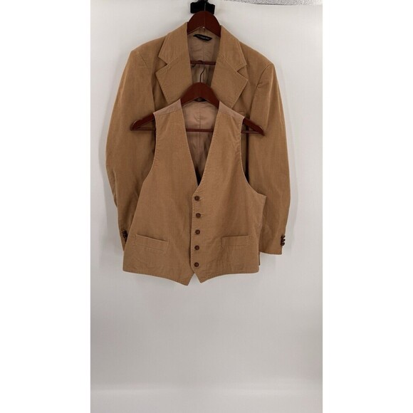 Vintage 70s Farah Corduroy Tan Blazer and Vest Leather Buttons See Measurements - Picture 5 of 16